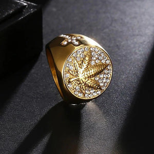 Gold Coloured Cannabis Leaf Finger Ring | Size 7-14