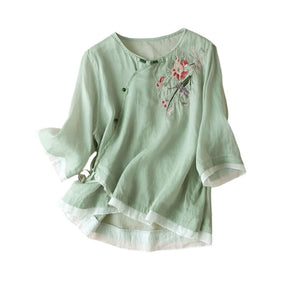 Women's Bohemian Floral Cotton Linen Blouse | Hippie Loose Fit Short Sleeve Shirt | Spring Summer Top M - 4XLtop