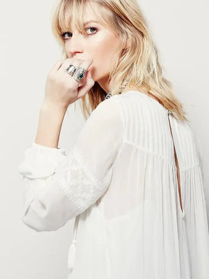 Boho Embroidered Maxi Dress | V-Neck Lantern Sleeve Free Style Dress | Loose Fit Cotton Dress for Women | S-XL