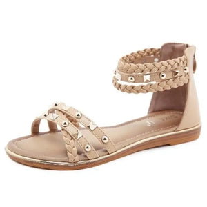 Women's Ethnic Style Sandals | Rivet Woven Retro Roman Flats | Large Size | Beige, Black & Brown | Sizes 36-42