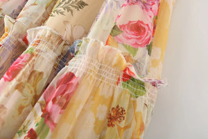 Bohemian Hippie Maxi Dress | Floral Chiffon Lace-Up Spaghetti Strap | Sleeveless A-Line Holiday Dress | S–L