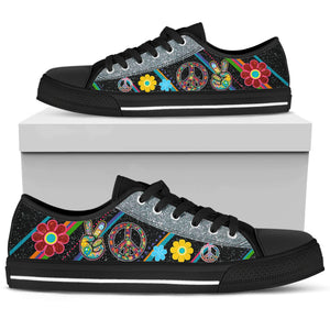Women's Black Lace Up Hippie Designed Canvas Shoes | Various Sizes
