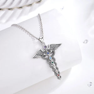 Caduceus Necklace With Chakra Crystals | 925 Silver