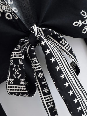 Bohemian Floral Kimono Cover-Up | Ruffle Flare Sleeve Short Beach Wrap | Bright Pink or Black | S–L