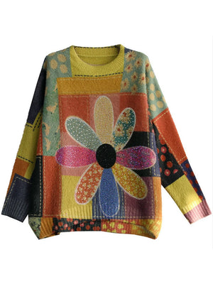 Colourful Hippie Patchwork Flower Sweater | Free Size