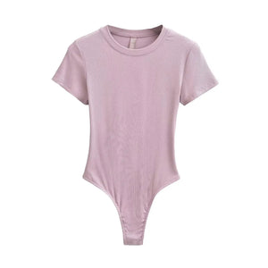 Bohemian Hippie Women's Summer Short Sleeve Knit Bodysuit | Stretchable Slim Fit | Casual Basic O - Neck Jumpsuit | S - L | 10+ Colourstop