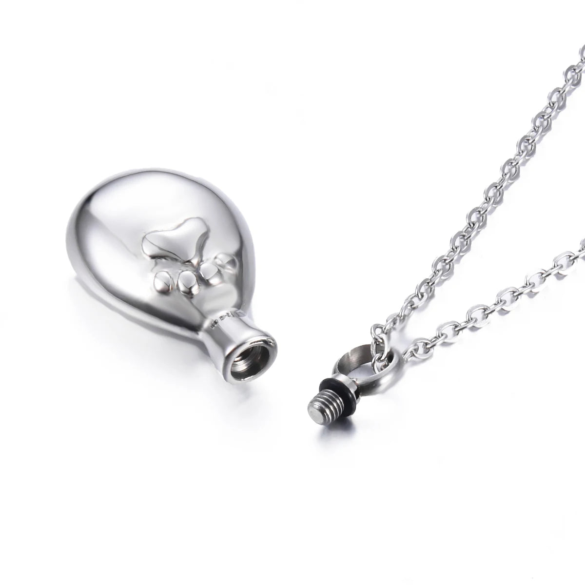 Pet Urn Necklace | Stainless Steel | Paw Print Water Drop | Funnel Kit
