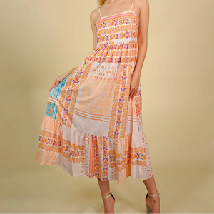 Bohemian Hippie Maxi Dress | Floral Viscose Spaghetti Strap A-Line Beach Dress | Square Neck | S–XL
