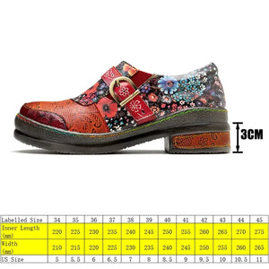 Women's Sheepskin Leather Flats | Ethnic Hippie Flower Design | 3cm Platform | Luxury Zip Shoes | Sizes 31-50