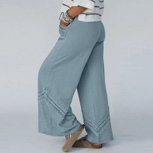 Bohemian Hippie Wide-Leg Pants | High Waist Cotton Blend Lace-Up Casual Loose Fit | Full Length | S–XL