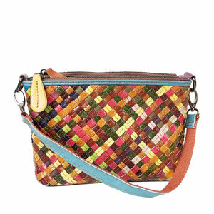 Women's Striped Leather Patchwork Hand Bag / Crossbody Bag