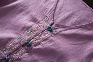 Bohemian Cotton Linen Embroidered Blouse | Hippie V - Neck Summer Shirt | M–4XL | Purple, Blue, Pink, White, Yellow