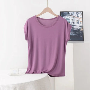 Plus Size Boho Casual Modal Tee | Lightweight O-Neck Solid Colour Summer T-Shirt (XL to 8XL)