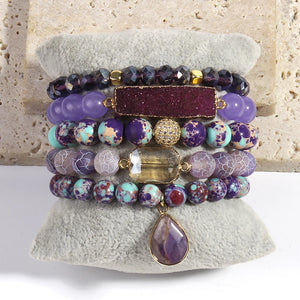 Wide Hippie Bracelet With Druzy Drop Charm | Handmade In Purple
