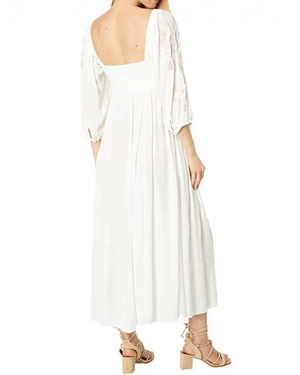 Bohemian Hippie Embroidered Midi Dress | Backless Cotton Blend Lantern Sleeve | Vintage Style | S–L | Blue, White, Purple