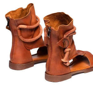 Women's Genuine Cow Leather Peep Toe Sandals | Hollow Booties with Platform Wedge | Ankle Boots | Coffee, Brown & Black | Sizes 35-40