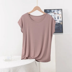 Plus Size Boho Casual Modal Tee | Lightweight O-Neck Solid Colour Summer T-Shirt (XL to 8XL)