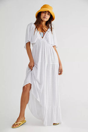 Boho Oversized Maxi Dress | Deep V-Neck Flowy Cotton Blend Long Dress | Flare Sleeve Beach Sundress | S-XL | Summer 2024