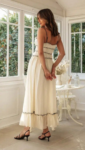 Women's Boho Ruffled Strap Maxi Dress | Summer Sleeveless A - Line Holiday Dress | Spaghetti Strap Empire Waist | S–XL