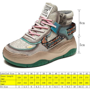 Women's 5CM Genuine Leather Platform Wedge Sneakers | Plush Warm Casual Fall Winter Shoes | Retro Hippie Style | Thick Bottom | Sizes 31-48