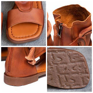 Women's Genuine Cow Leather Peep Toe Sandals | Hollow Booties with Platform Wedge | Ankle Boots | Coffee, Brown & Black | Sizes 35-40