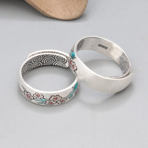 Hippie Styled Plum Flower Ring Made From 999 Pure Silver