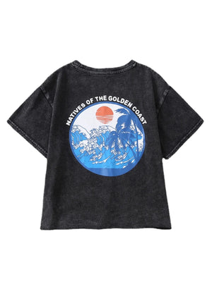 Women's Washed O-Neck Crop Top Surfing Tee | Sizes S-XL