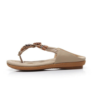 Women's Rhinestone Sandals | Soft PU Leather Flip Flops | Summer Fashion | Black & Beige | Sizes 36-41