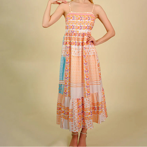 Bohemian Hippie Maxi Dress | Floral Viscose Spaghetti Strap A-Line Beach Dress | Square Neck | S–XL