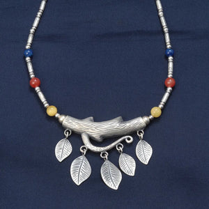 Bohemian Free Flow 925 Silver Tree Inspired Necklace With Lapis Lazuli Stone