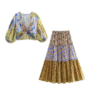 Elegant 2 Peice Women's Bohemian Summer Dress & Top | Sizes XS-XL