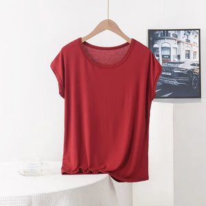 Plus Size Boho Casual Modal Tee | Lightweight O-Neck Solid Colour Summer T-Shirt (XL to 8XL)