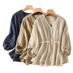 Beautiful Women's V-Neck Cotton Blouse | Various Colours | Size M-2XL