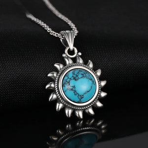 Elegant Bohemian Sun Necklace Pendant With Turquoise Stone | 925 Silver