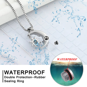 Cremation Necklace With Sun Design | Waterproofed Rubber Seal Compartment