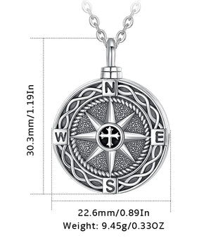 Compass 925 Silver Cremation Memorial Ashes Urn Necklace