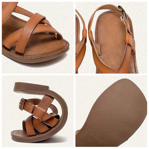 Women's Genuine Leather Platform Flats | Weave Mary Jane Sandals | Luxury Summer Slippers | Beige, Orange & Green | Sizes 35-40