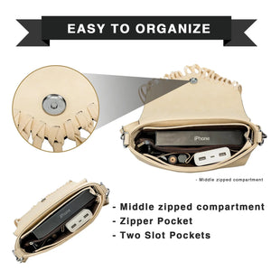 White Boho Festival Bag With Turquoise Center Stone & Tassels