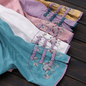 Bohemian Cotton Linen Embroidered Blouse | Hippie V - Neck Summer Shirt | M–4XL | Purple, Blue, Pink, White, Yellow