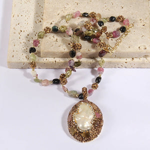 Multicolour Baroque Pearl / Amethyst Dorp Necklace