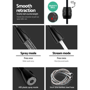 Cefito | Kitchen Mixer Tap | Pull Out | 2 Mode Sink Faucet | Basin Laundry | Black