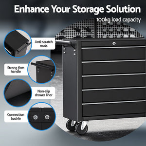 Tool Chest Trolley | 10 Drawer Rolling Toolbox | Black