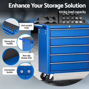 Tool Chest Trolley | 10 Drawer Toolbox | Storage Cabinet | Blue