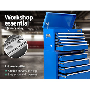 Tool Box Cabinet Chest | 14 Drawer | Mechanic Garage Storage Trolley | Blue