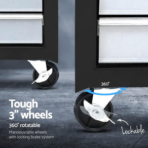 15-Drawer Tool Chest Trolley | 2-in-1 Rolling Toolbox | Black & Grey