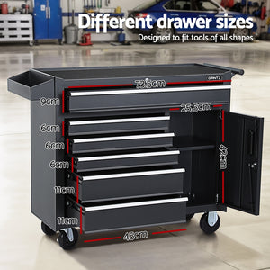6 Drawer Tool Box Chest Cabinet | Toolbox Storage Garage Organiser Wheels