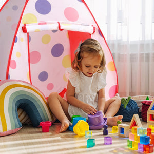 Play Tent | Pop Up Teepee Playhouse | Ball Pit Tunnel | Basketball Hoop | Red