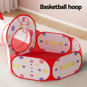 Play Tent | Pop Up Teepee Playhouse | Ball Pit Tunnel | Basketball Hoop | Red