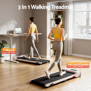 Walking Pad Treadmill | 3-In-1 Under Desk Treadmill with 12% Incline | Pink