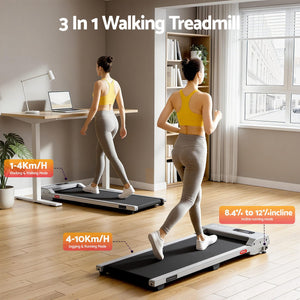 Walking Pad Treadmill | 3-In-1 Under Desk Treadmill with 12% Incline | Silver